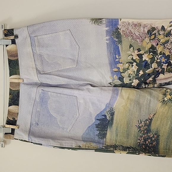 St John Sport Rare Floral  Castle Country Print Straight leg Denim Pants Size 8 - Picture 9 of 14